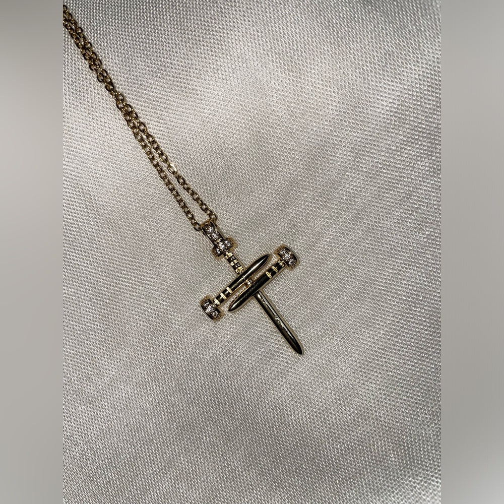 Gold & Stone Clusters Nailed Cross Pendant Necklace